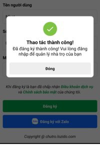 Thông báo đăng ký thành công