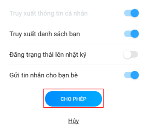 Cấp quyền ứng dụng trên Zalo